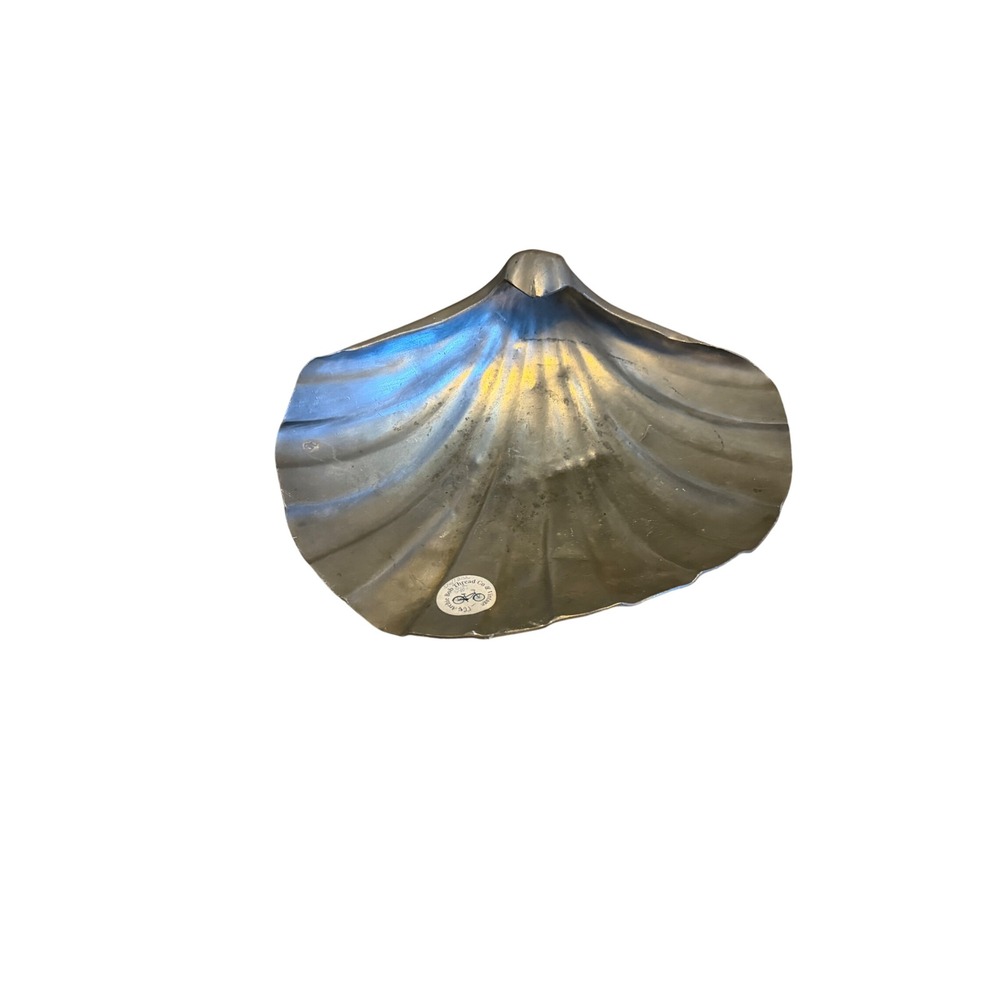 Vintage Silver Metal Scallop Shell Decorative Dish Coastal Catchall Tray